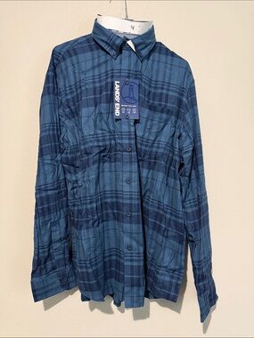 Lands' End Men's Blue Plaid Lightweight Shirt Jacket